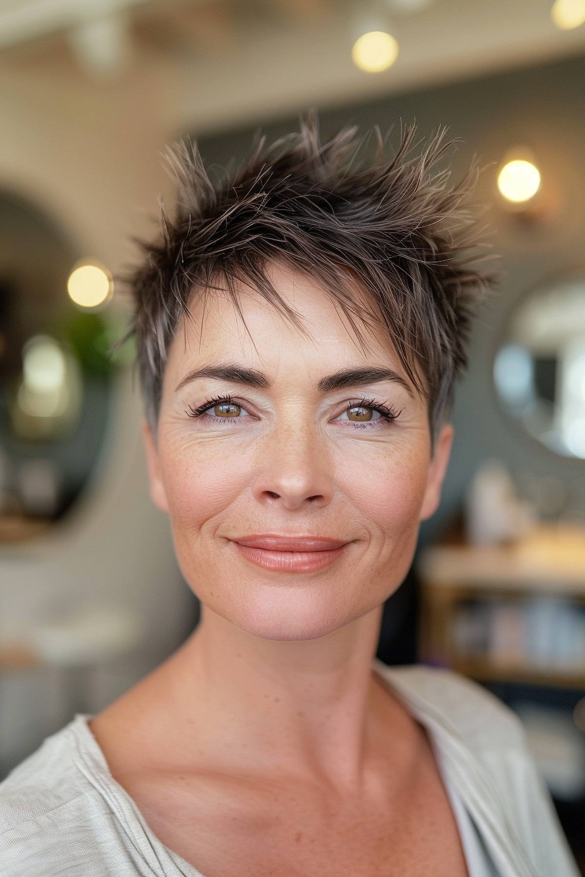 Short spiky haircut for women over 40 with soft spikes