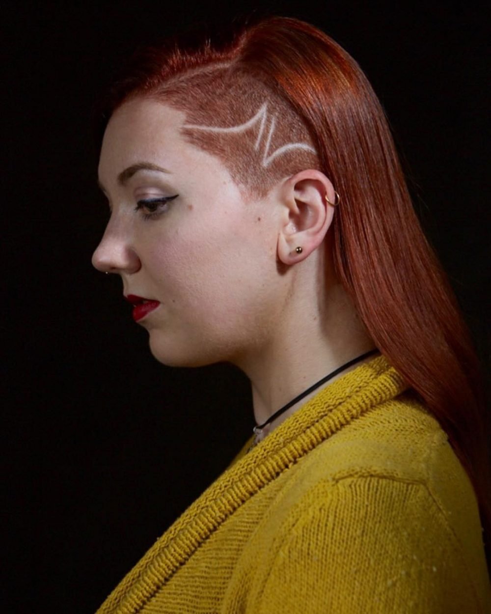 Stylish Simple Undercut Hairstyle on Red Copper Tone