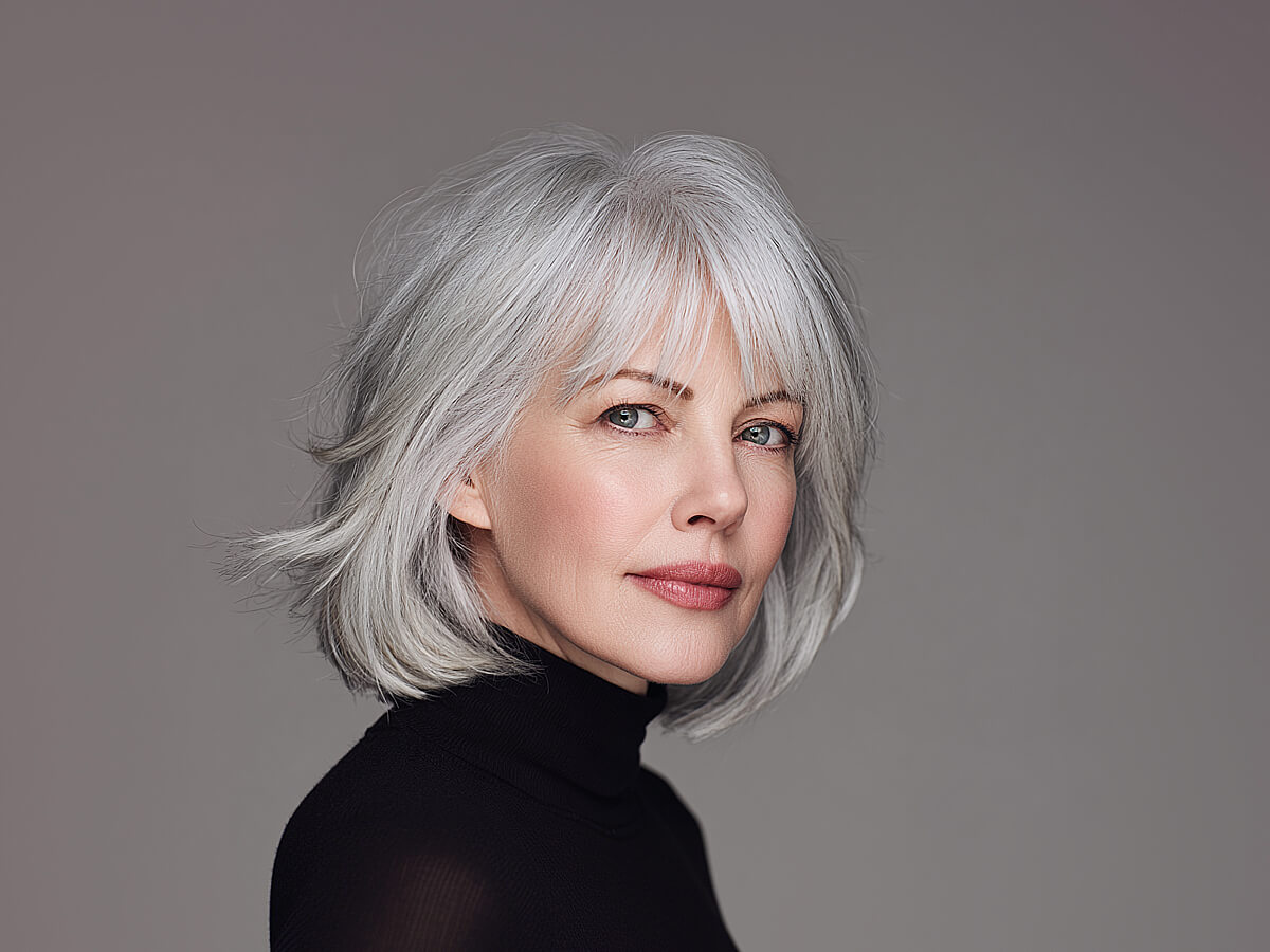 Stylish soft bangs for retired women in their 60s
