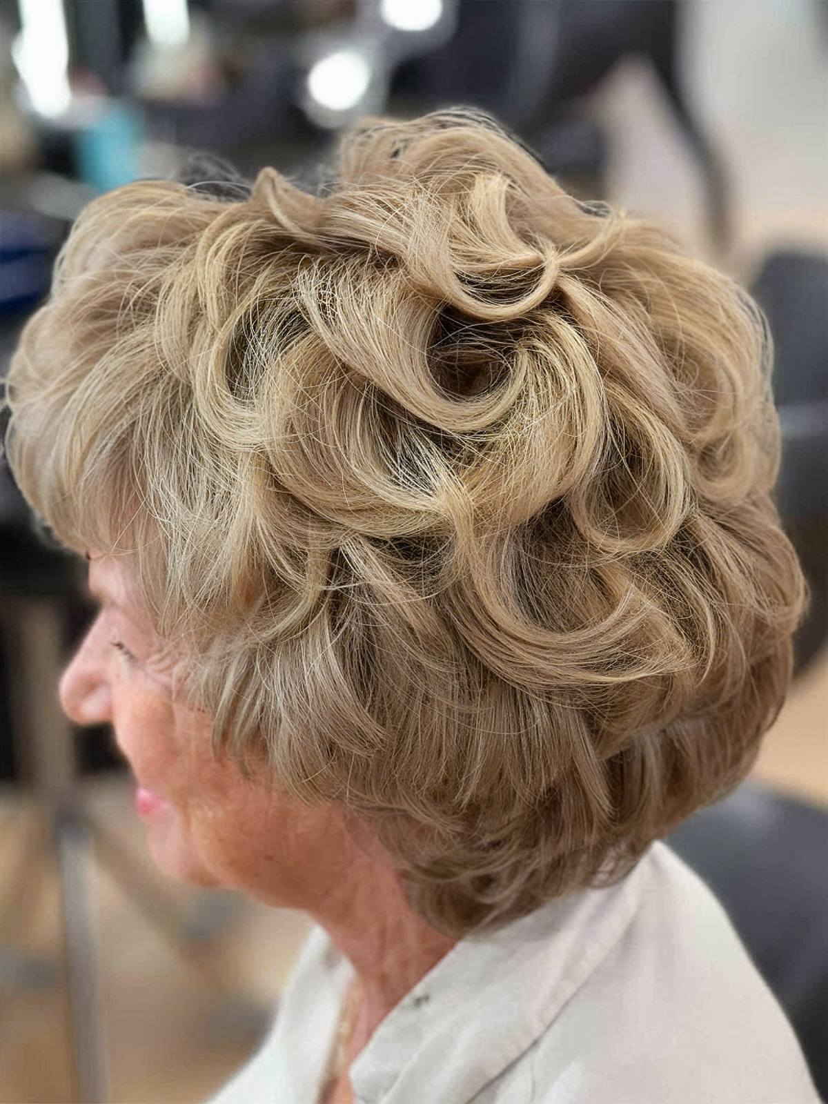 Thick curly hairstyle for women over 70