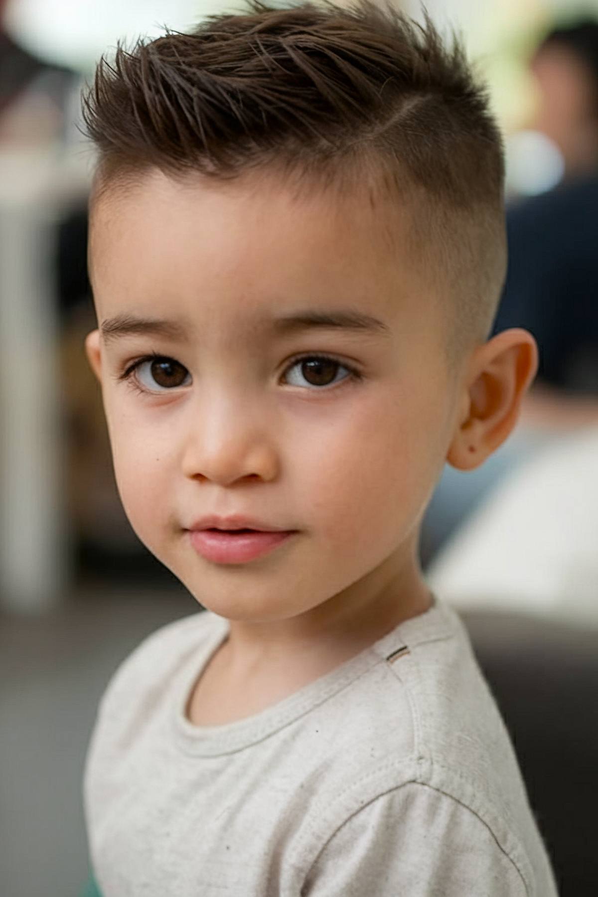 Toddler boy quiff haircut with textured top and short sides