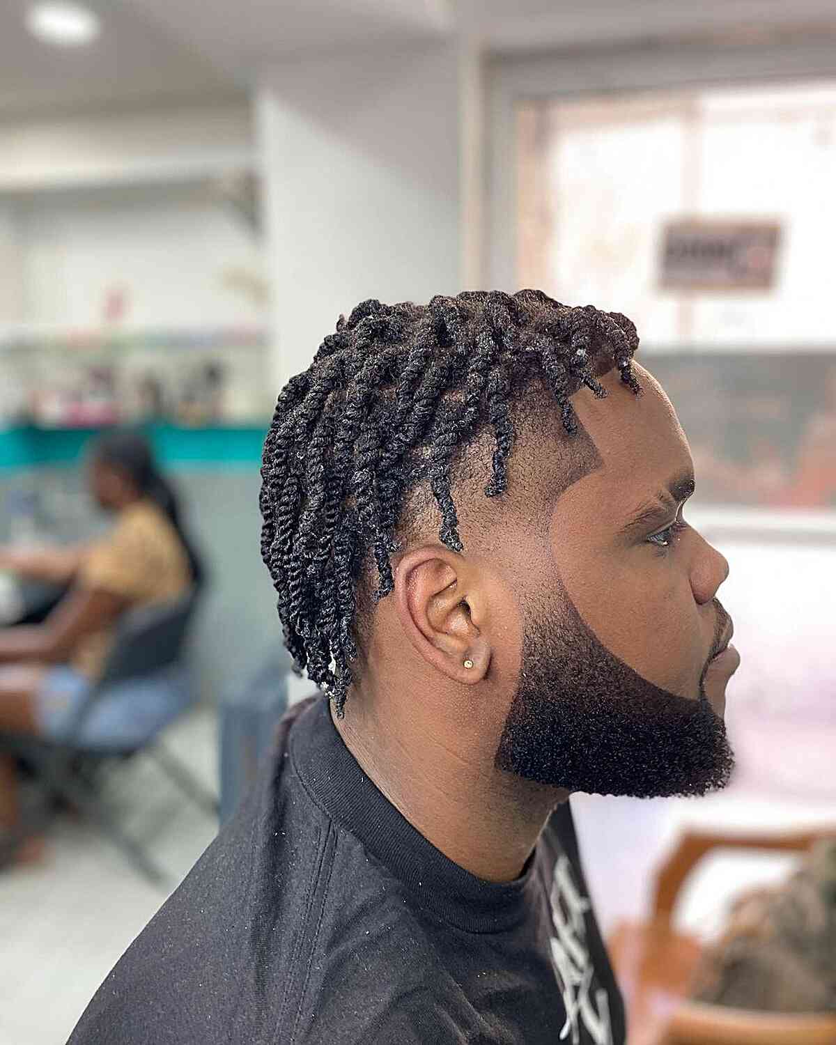 Stylish Twists with a Beard Fade for Black Men