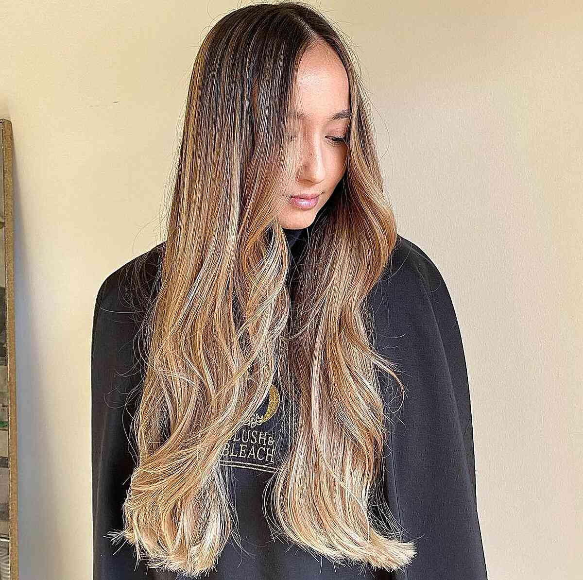 Stylish Waste-Length Brown to Caramel Ombre