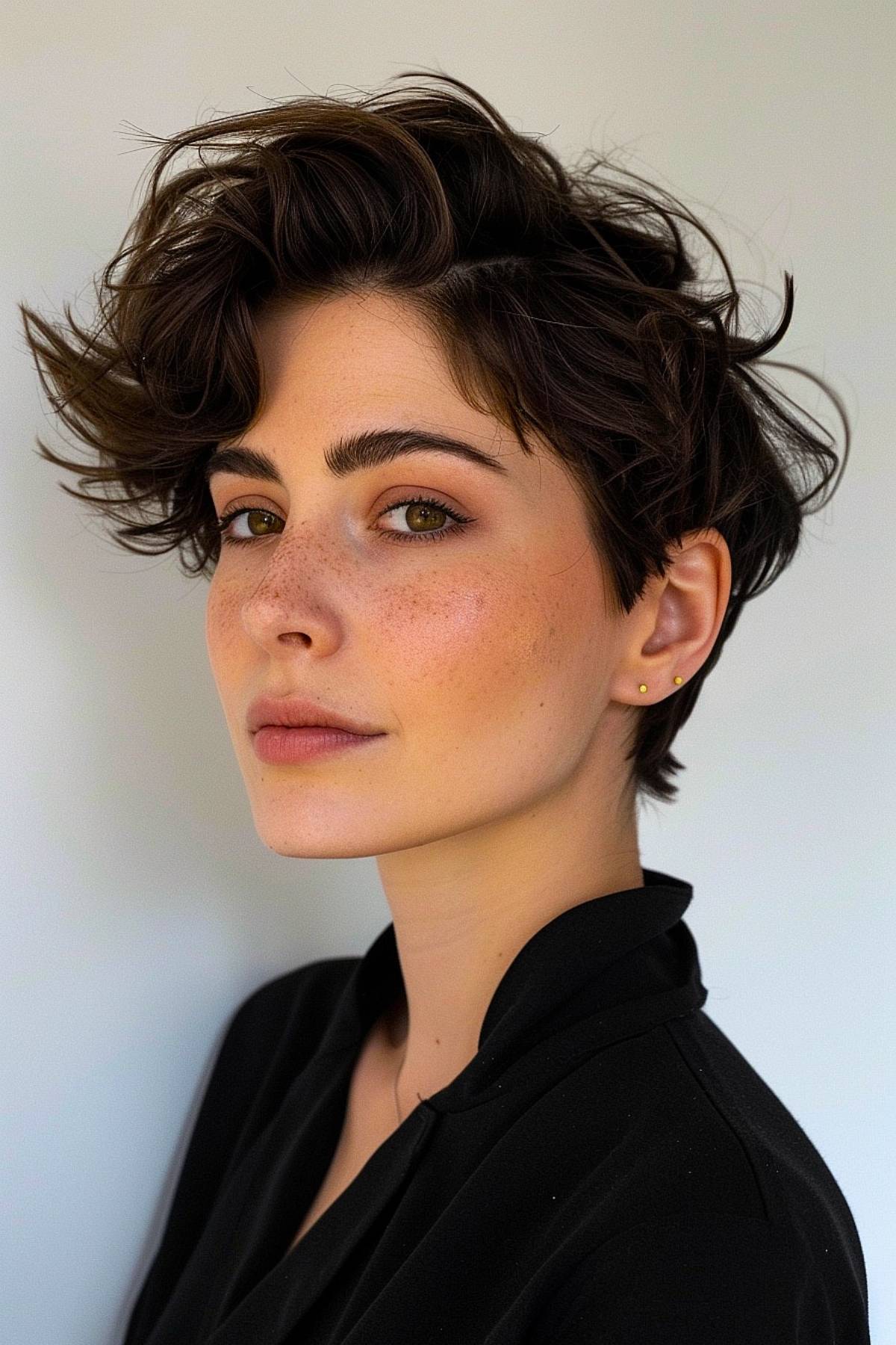 Wavy pixie cut with textured volume on top