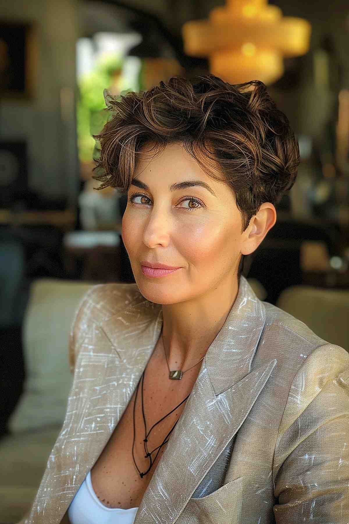 Stylish Woman with Short Textured Brunette Hair