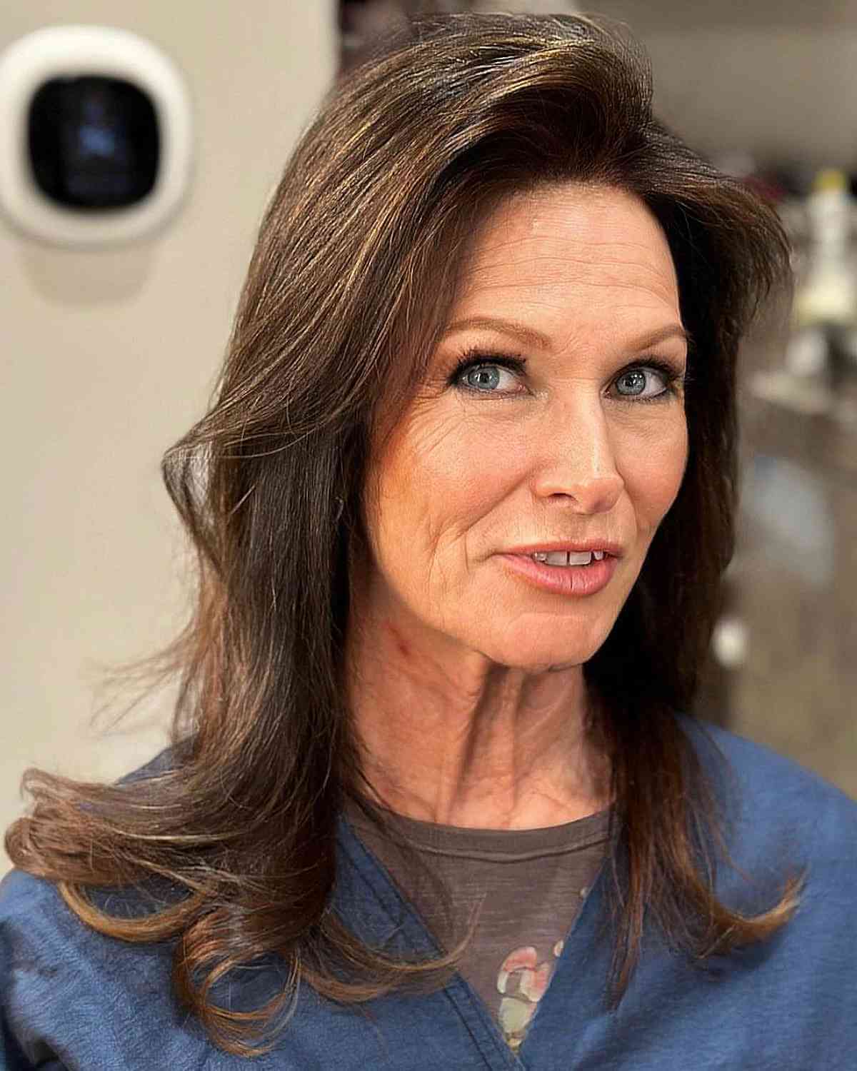 Subtle Caramel Balayage on Mid-Length Hair for 60-Year-Olds