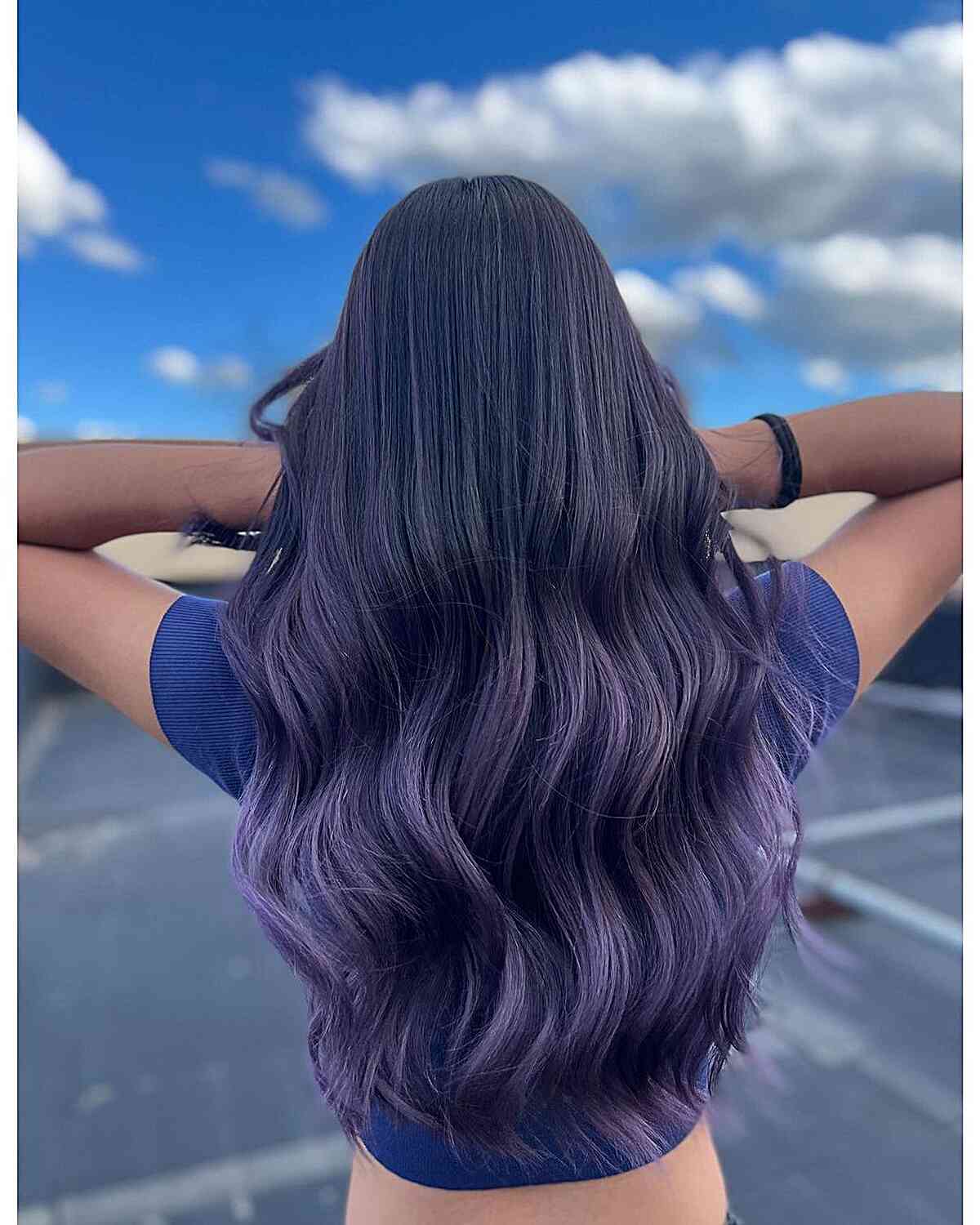 Subtle Midnight Purple Ombre on Long-Length Black Hair
