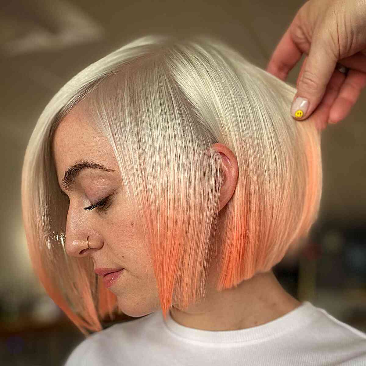 Subtle Reverse Peach Ombre for Women with Short Hair