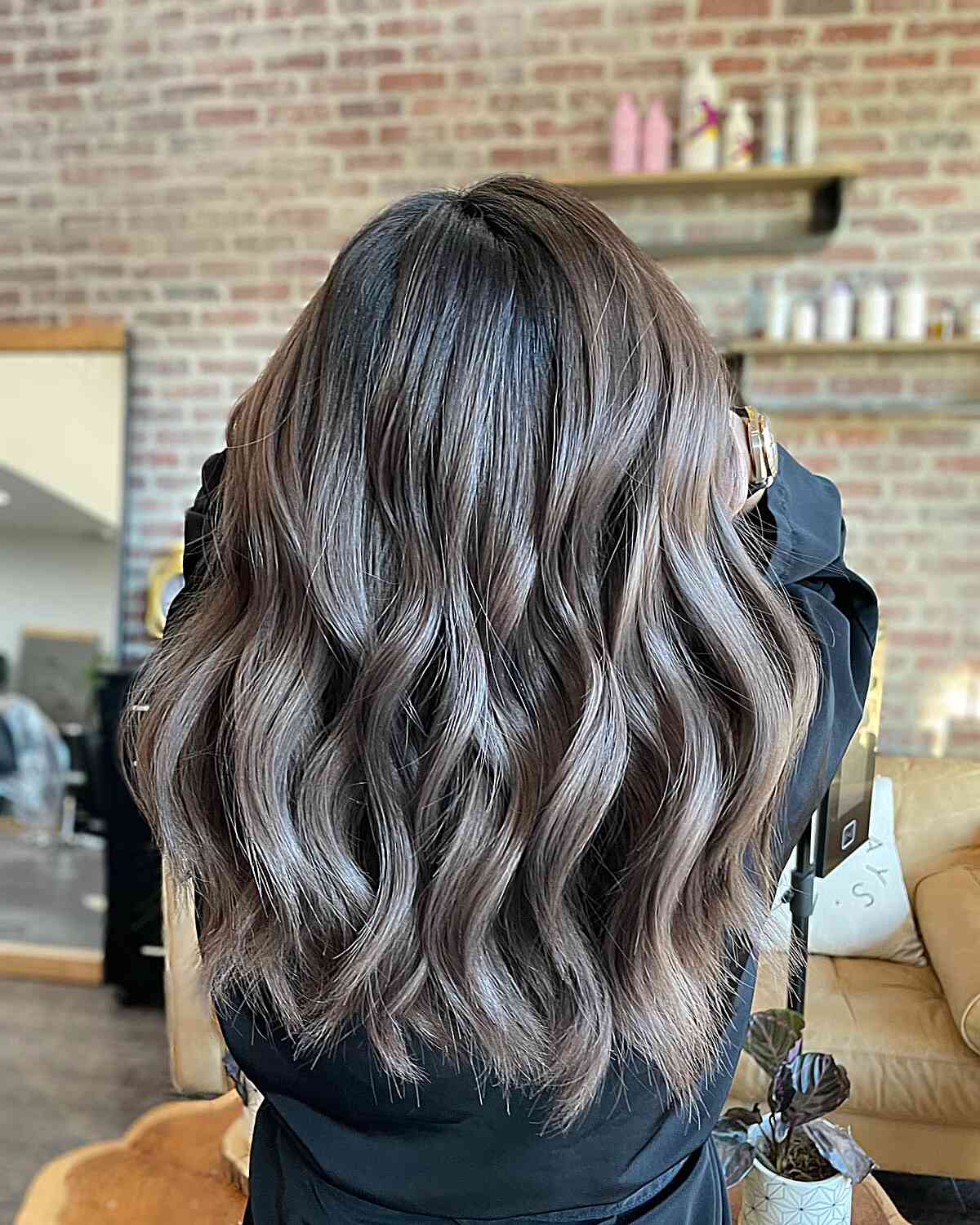 Subtle Smoky Light Ash Brown Color on Long-Length Hair