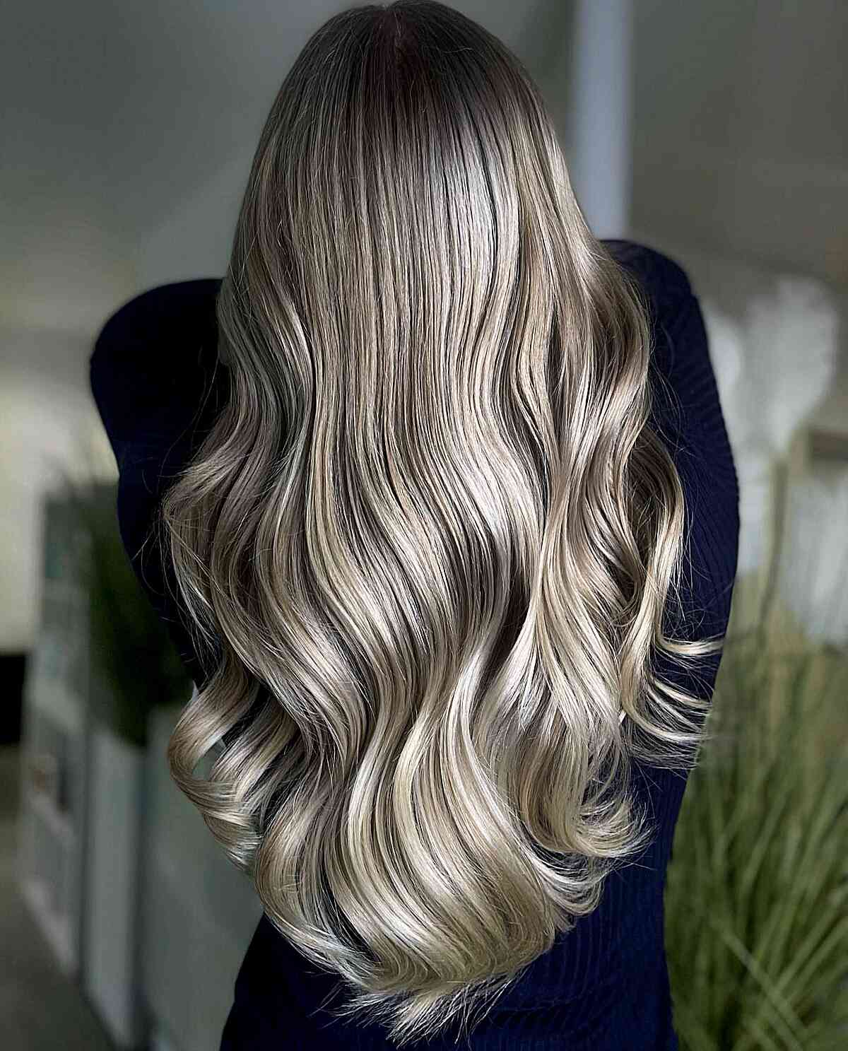 Sultry Dark Blonde and Champagne Blonde Balayage for Long Hair