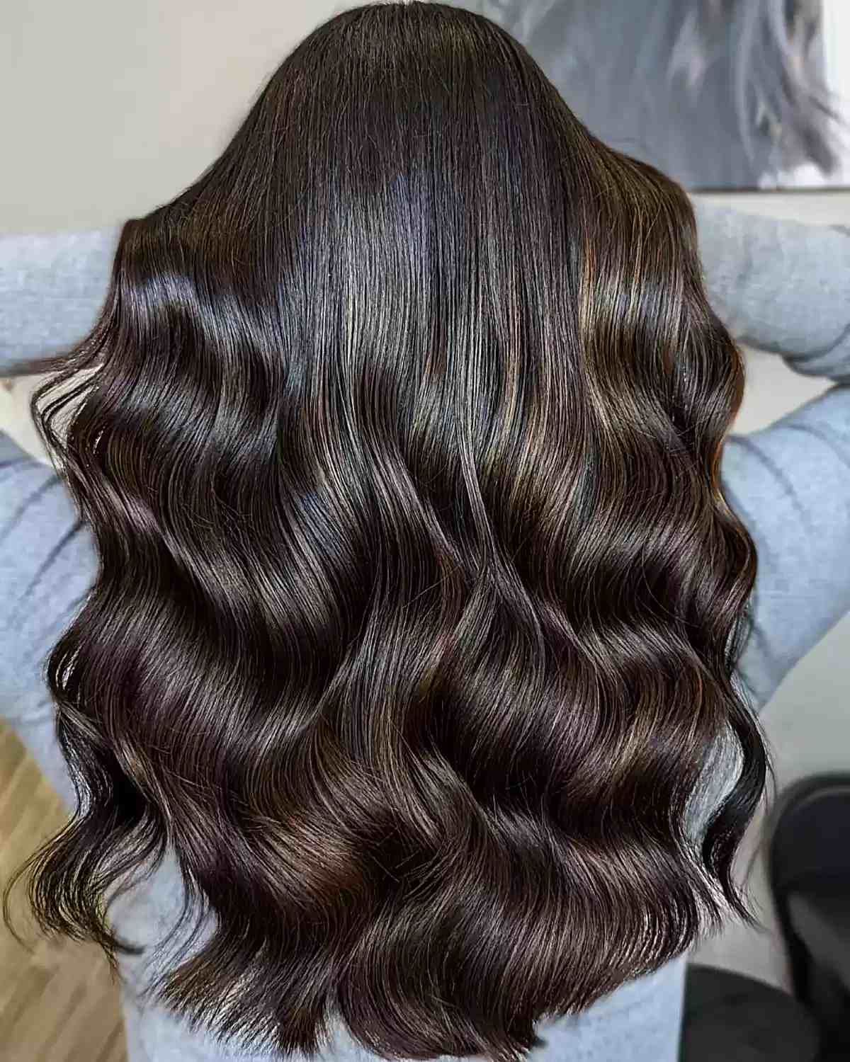 Sultry Chocolate Brunette Balayage Highlights on Dark Tresses with Long Haircut