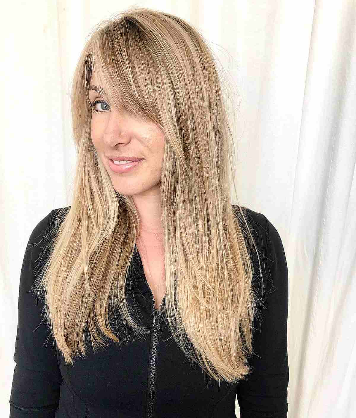 Summer Blonde Hair with Side-Swept Bangs