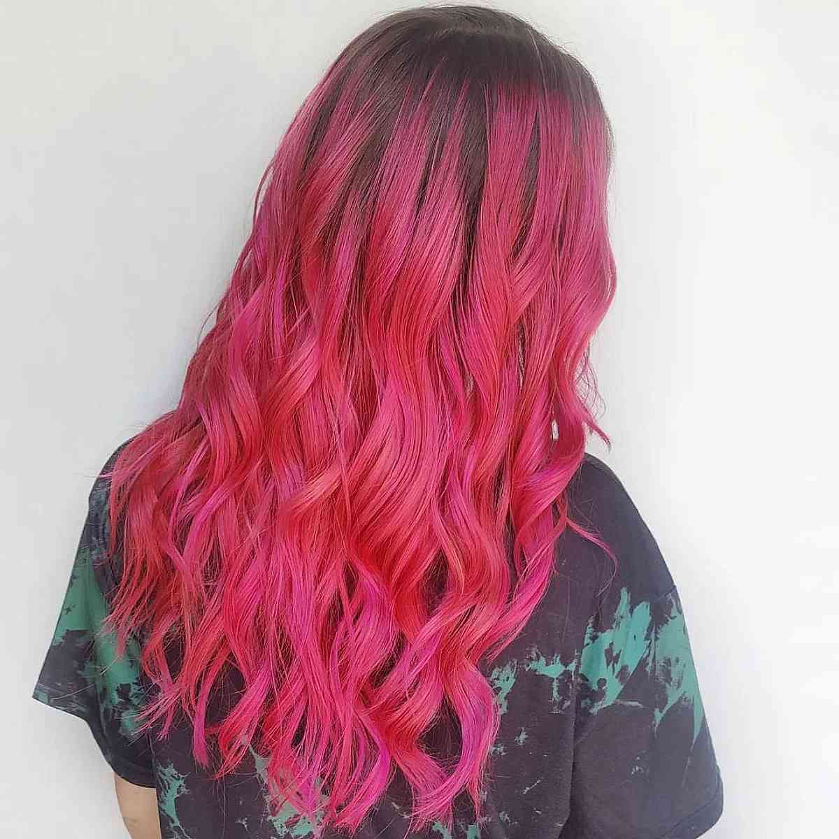 Summertime Hot Pink Balayage on Dark Hair