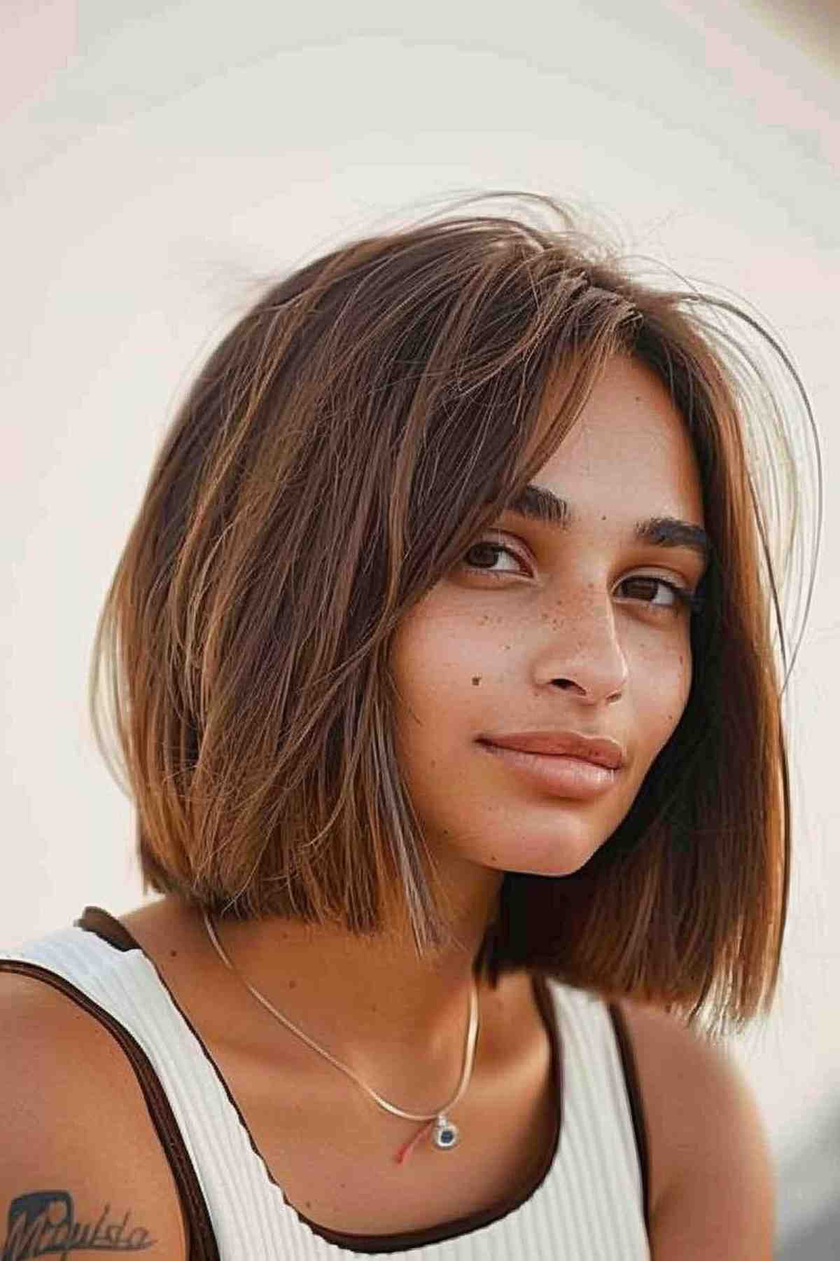 Young Woman with a Blunt Bob and Natural Highlights