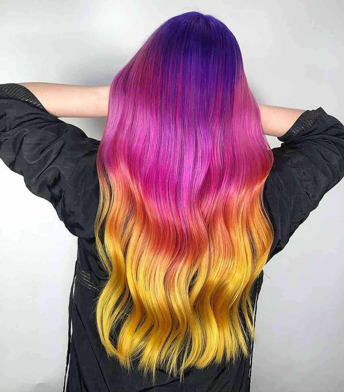 Sunset-Inspired Long Rainbow Hair