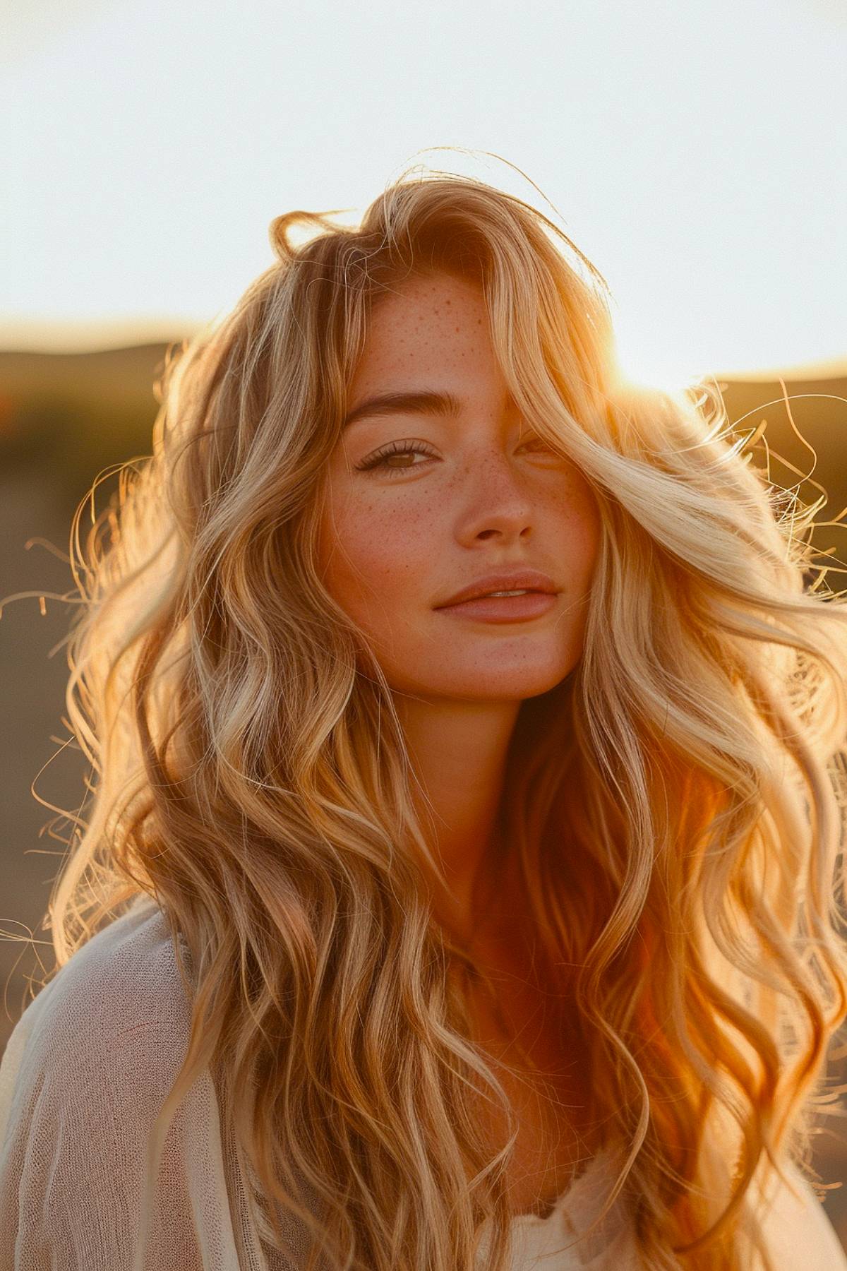 Sunveil hair color showcasing soft golden balayage for blonde hair