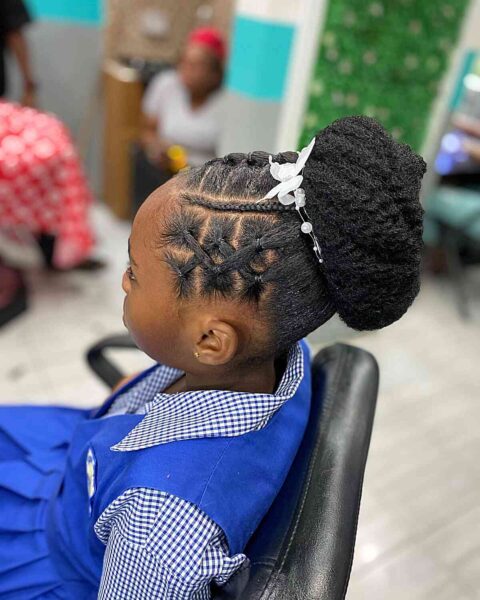 A Super Cute Box Braids with a Bun for Little Girls
