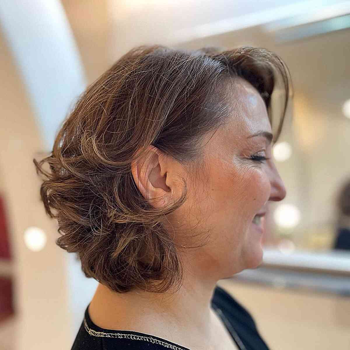Super cute short cut with curled ends for old ladies with thin hair