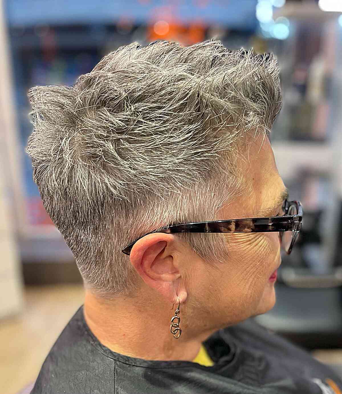 Super Short Brushed-Up Pixie Hairstyle with Spikes for women aged 60
