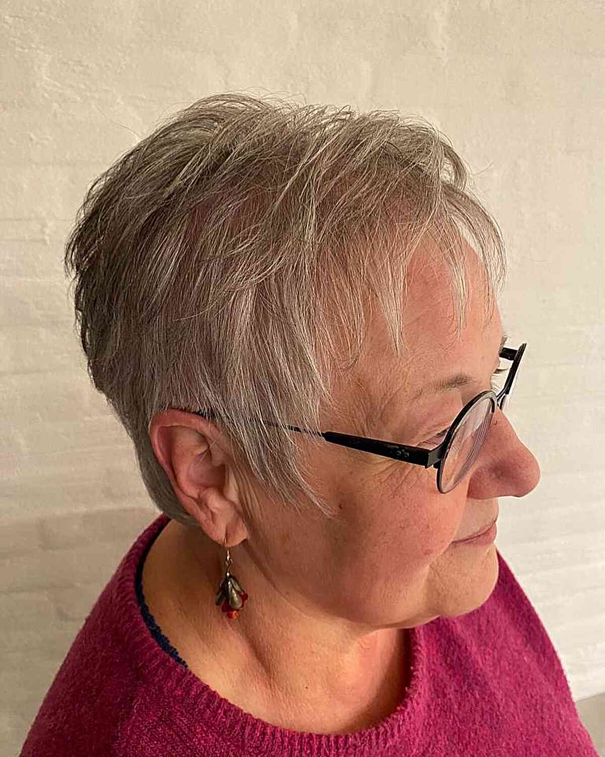 Super Short Hair with Fine Piece-y Layers on Senior Ladies Over Fifty with Glasses