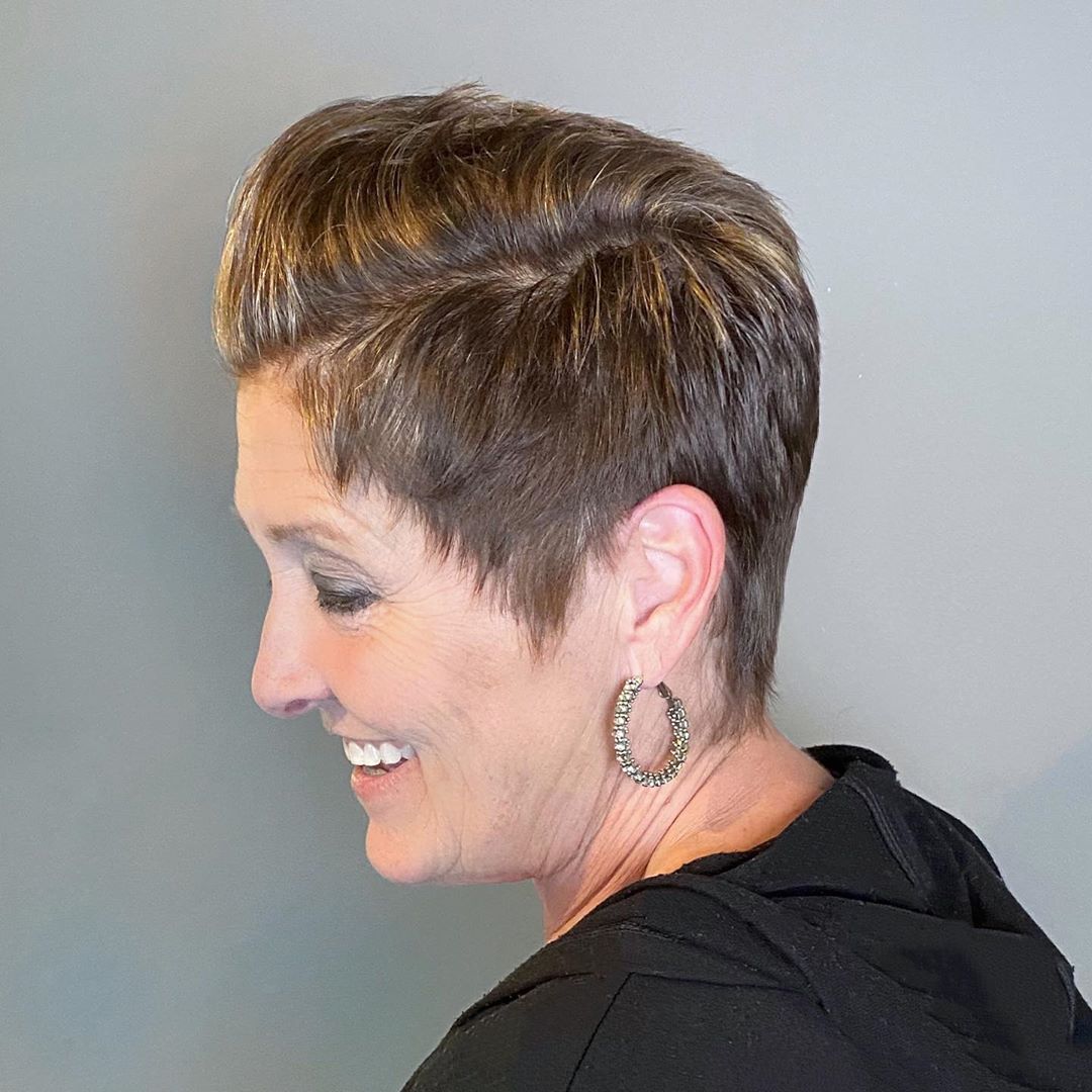 Super Short Pixie Cut on Dark Tresses for Ladies 50 and Over
