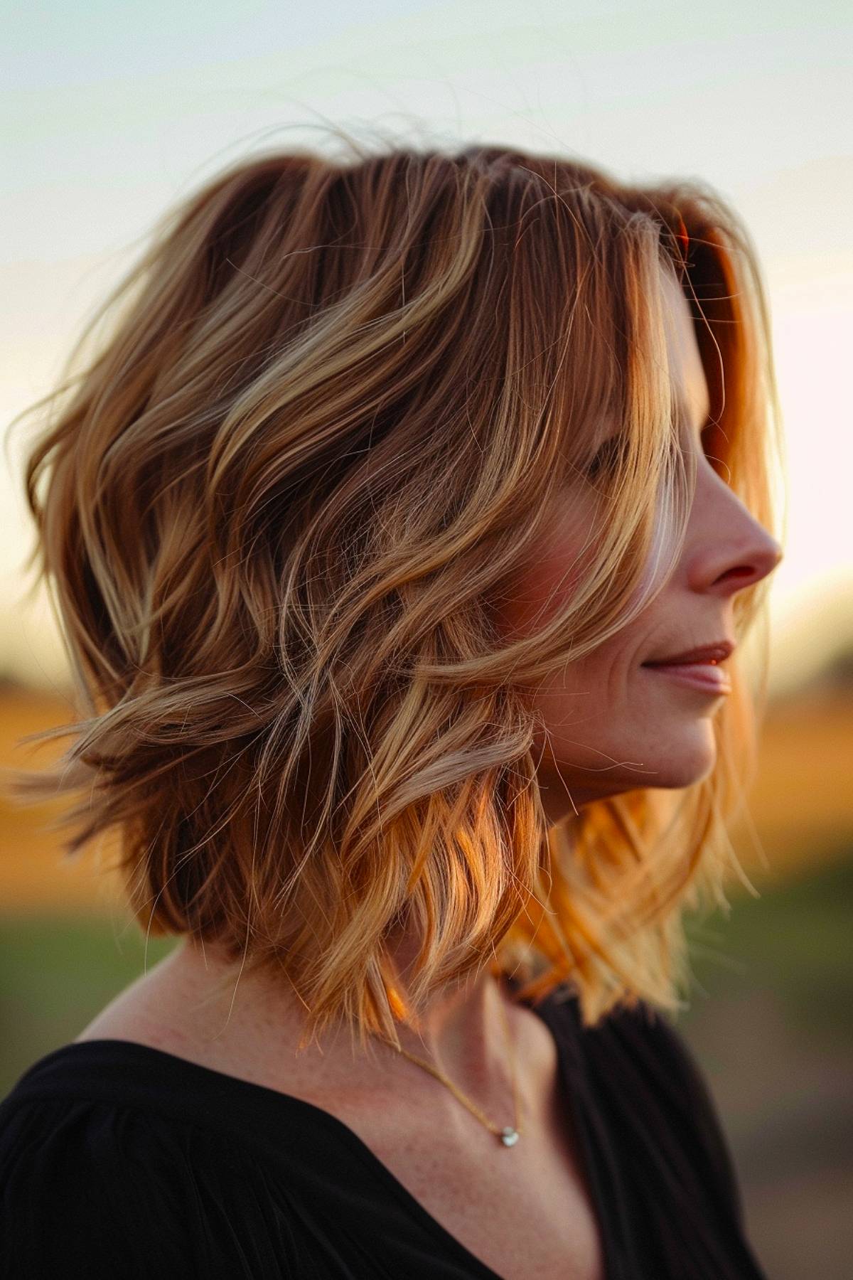 A voluminous swaybob with stacked layers and soft movement, perfect for adding natural lift to fine or medium hair