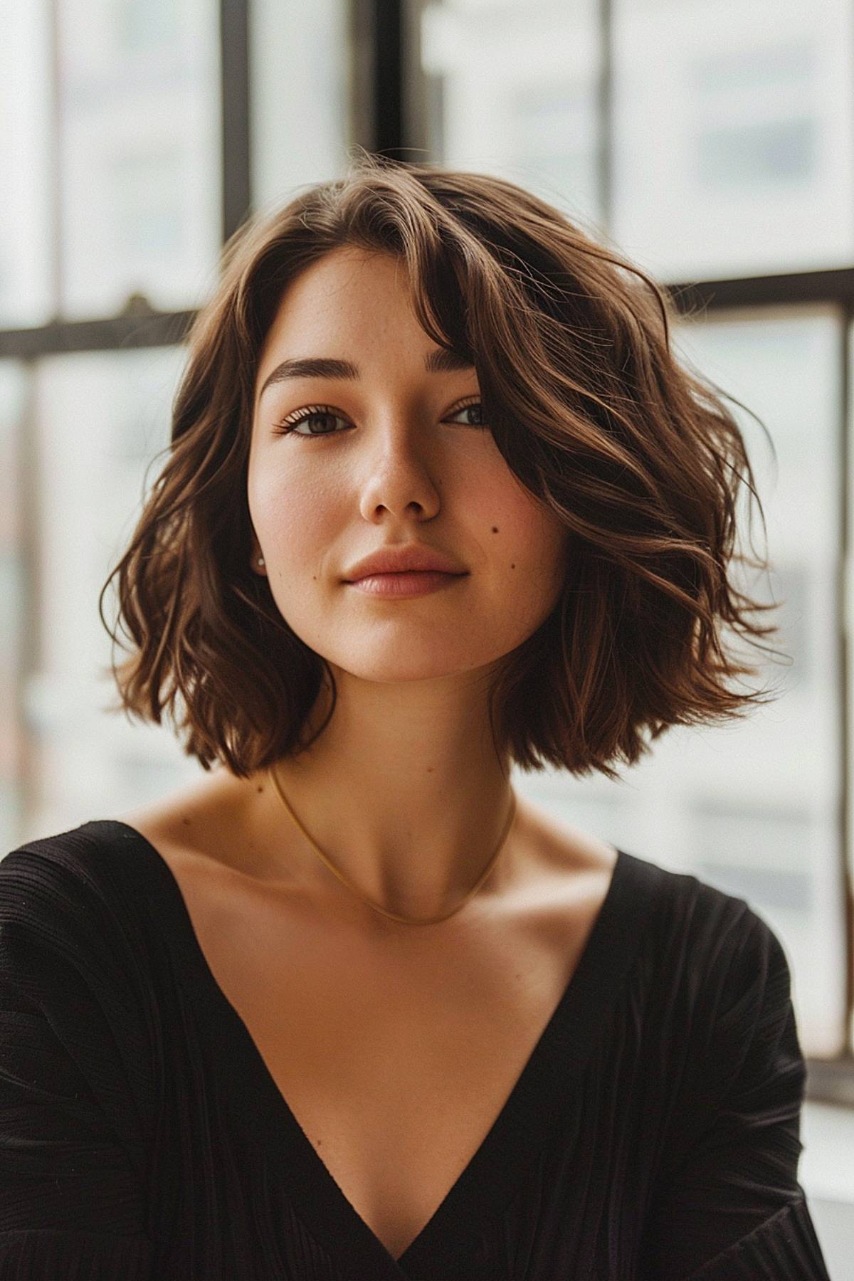 Swaybob cut with deep brunette tones and defined waves