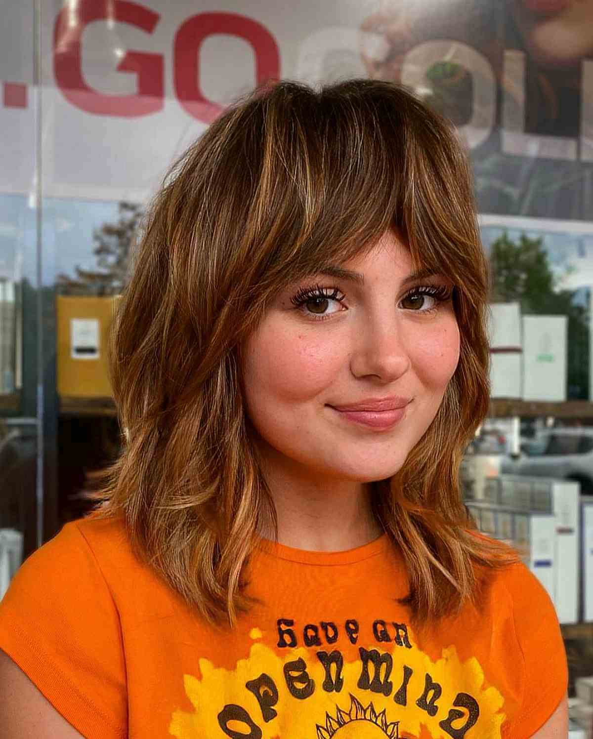 Sweet Shaggy Long Bob with Thick Bangs and Layers