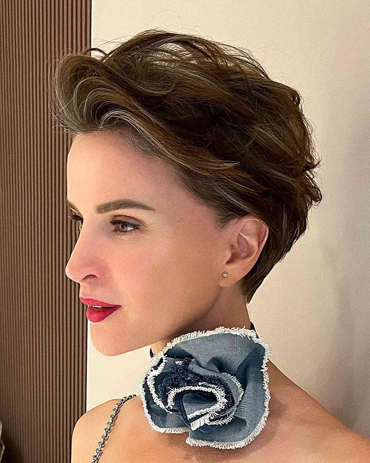Swept-Back Long Pixie Cut for Thin Hair and for girls with short brown hair
