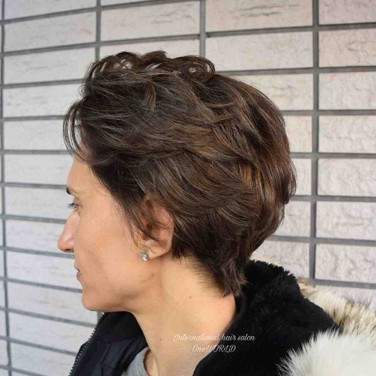 Short Layered Swept Back Style on a Feathered Pixie