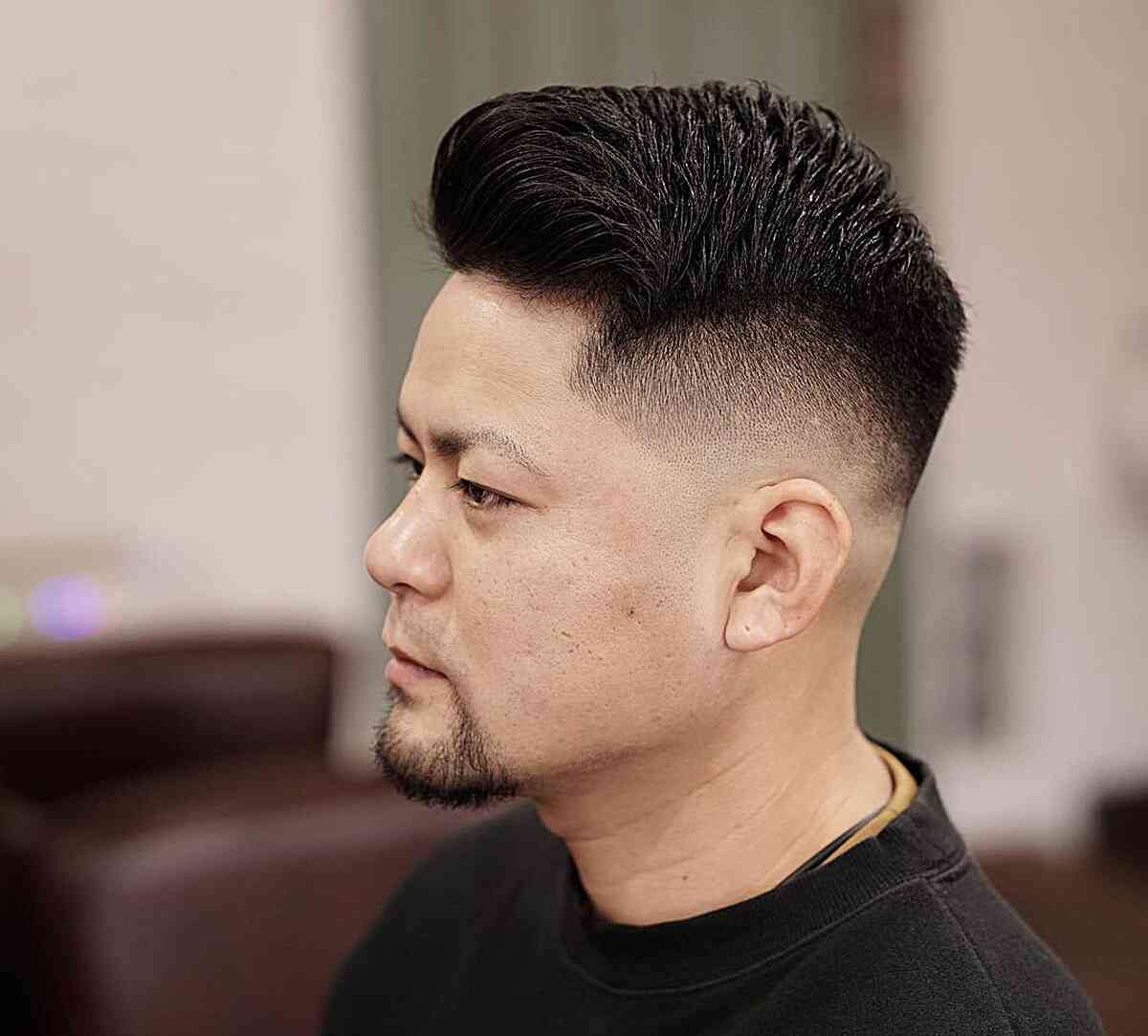 Swept Crew Cut Style with Shorter Sides and Bald Fade for Thick Hair