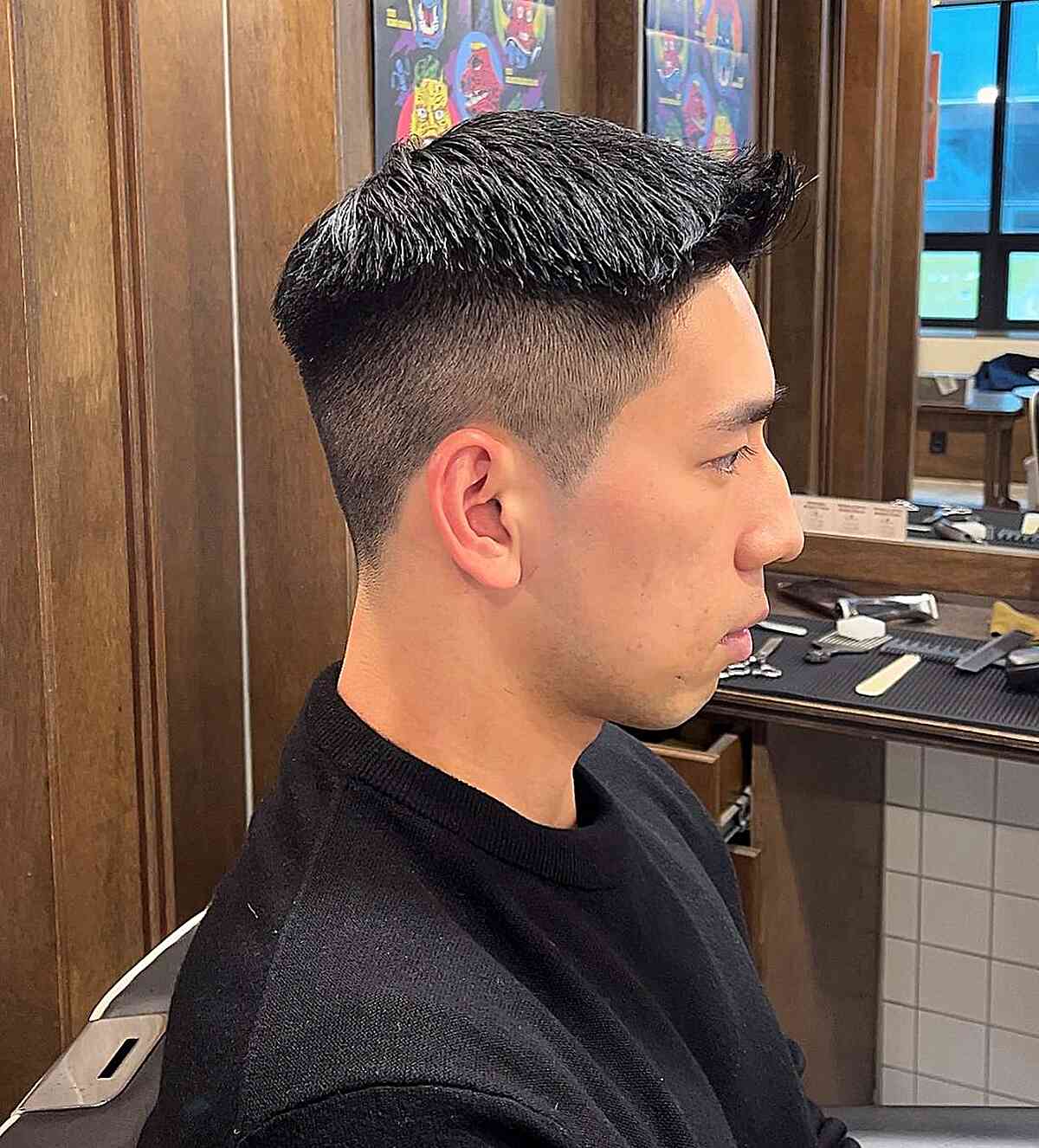 Swept Forward with a Height Number One Fade for Fine Hair