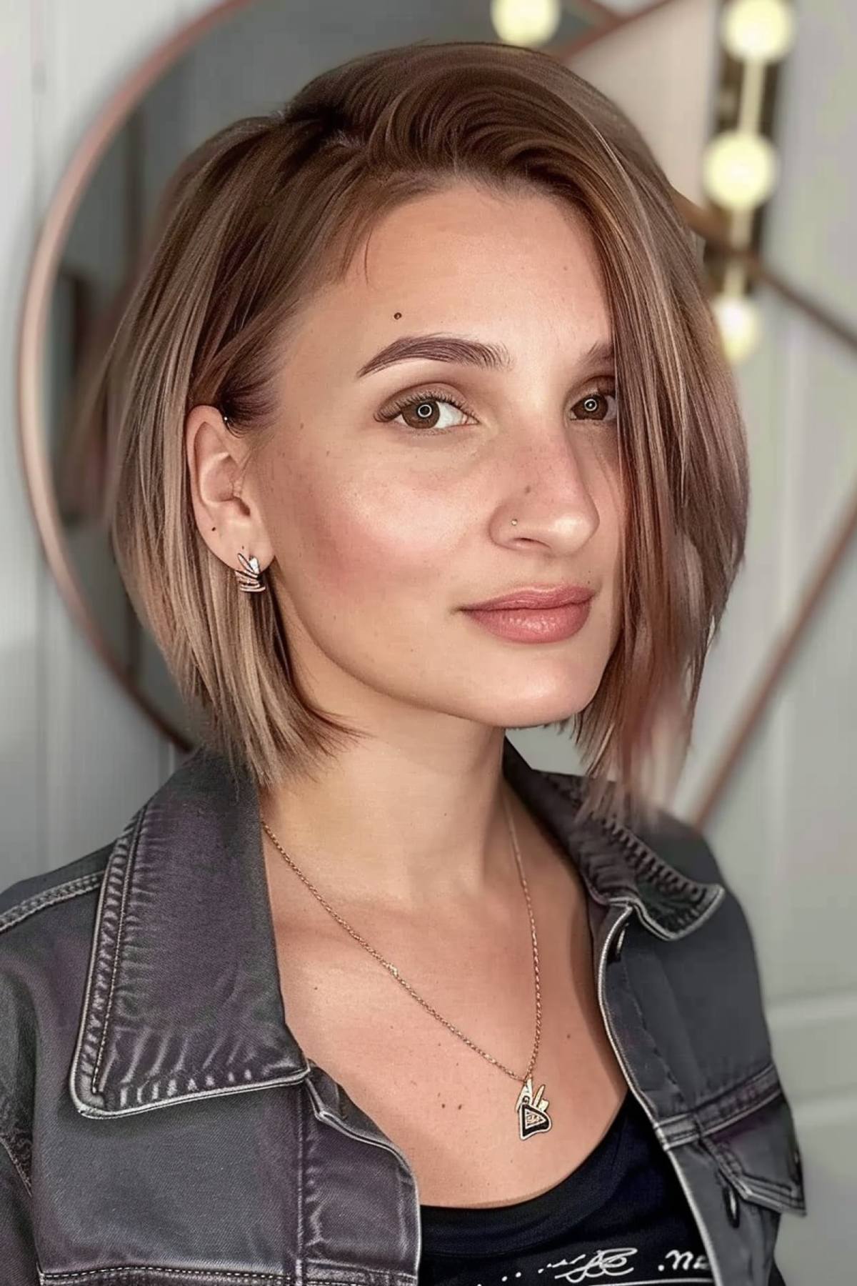 Short Bob with Side Sweep and Subtle Highlights Over Undercut