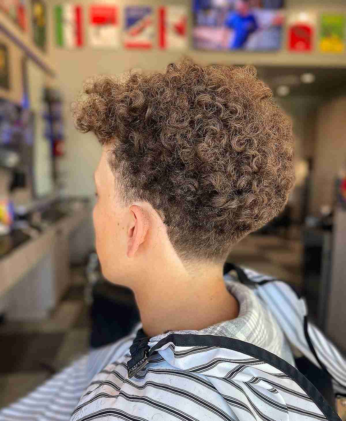 Taper fade light skin curly hair