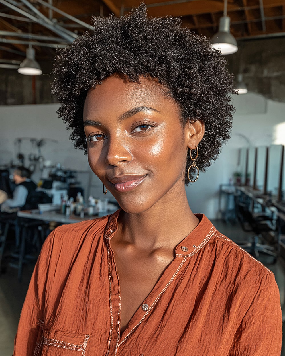 Tapered afro with rounded shape and defined natural curls