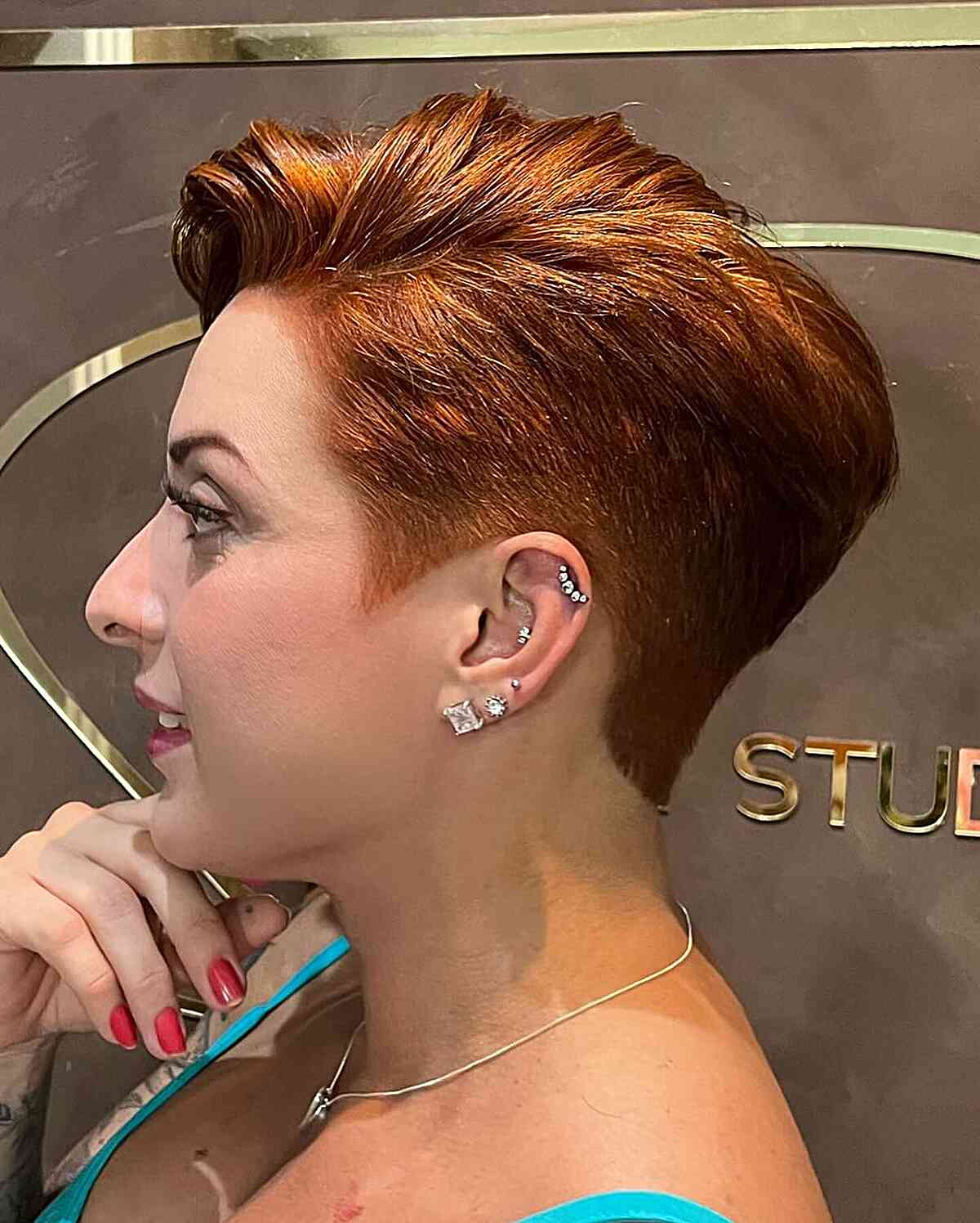 Tapered Copper Pixie with Side Part