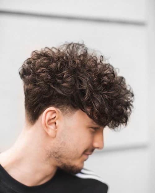 medium curly hair with Tapered Sides