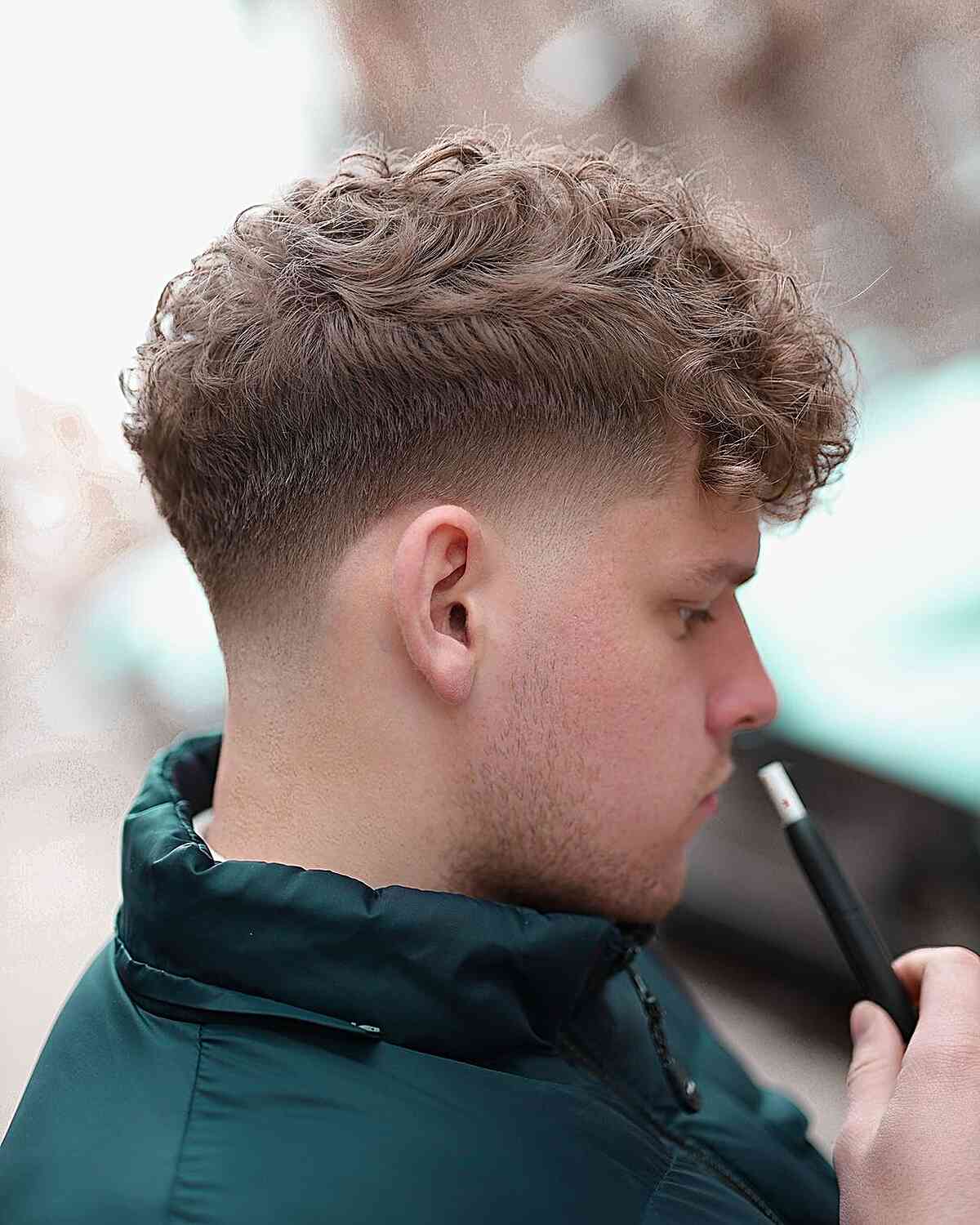 Tapered with a Curly Top for Guys
