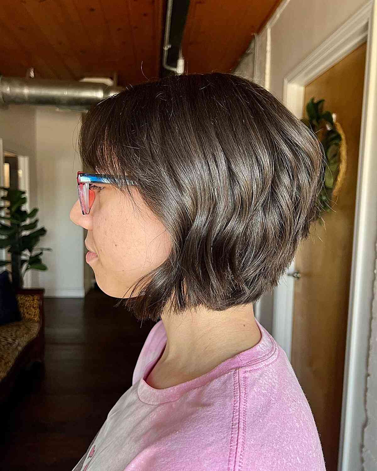 Tapered Graduated Bob with Subtle Waves and Full Bangs for Short Hair