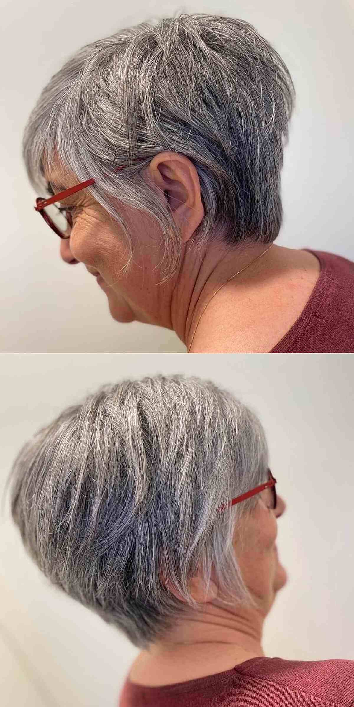 Tapered Long Pixie on Grey Hair for Ladies Over 70