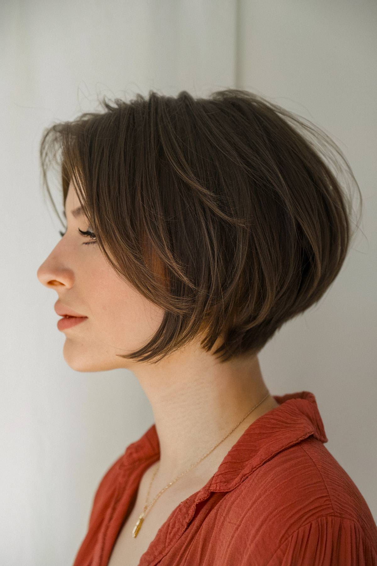 Sleek tapered pixie bob with precise layers for a polished and structured look