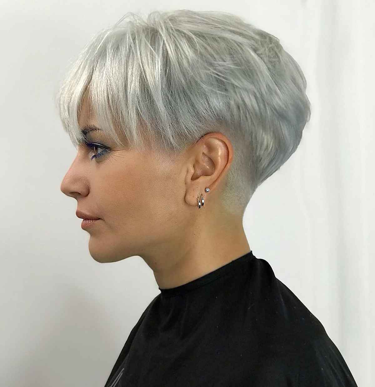 Tapered Pixie with Long Bangs for Gray-Blonde Hair