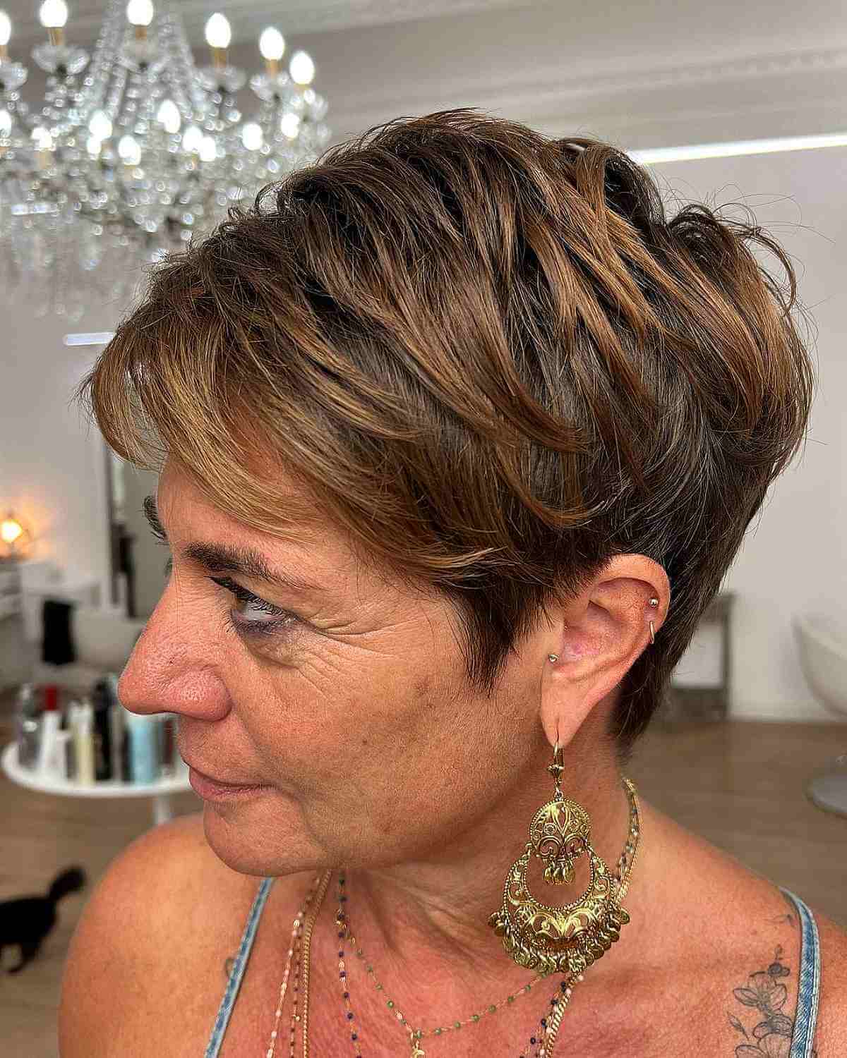 Tapered Pixie with Piece-y Layers for Older Ladies