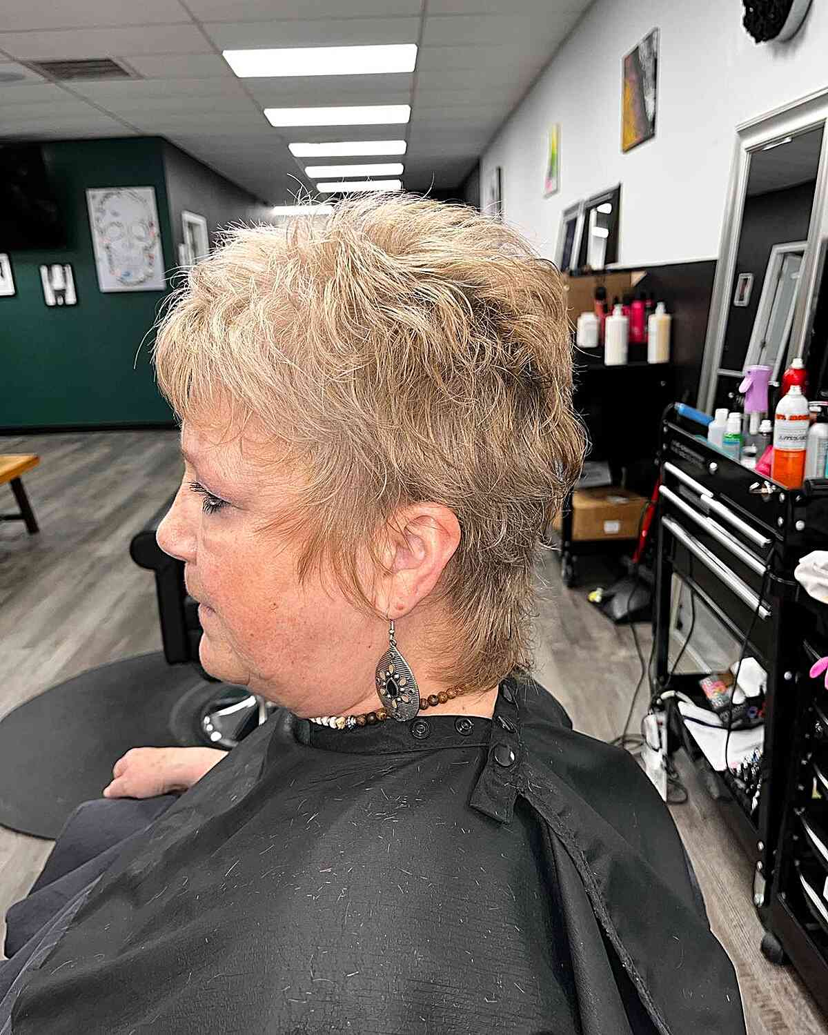 Tapered Short Shaggy Pixie for Older Women with Textured Hair