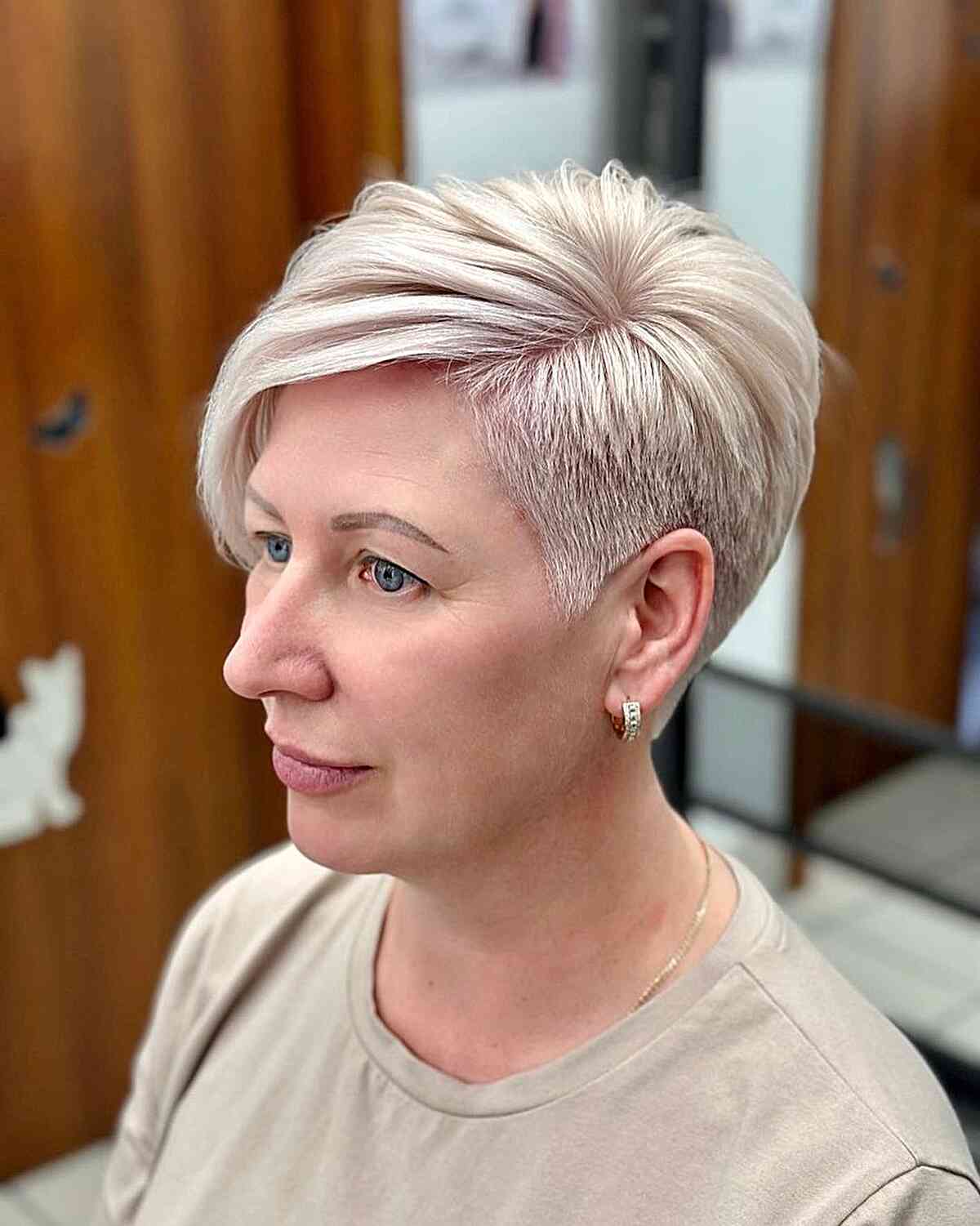Tapered Side Part Long Pixie Hair for Older women 50s and up