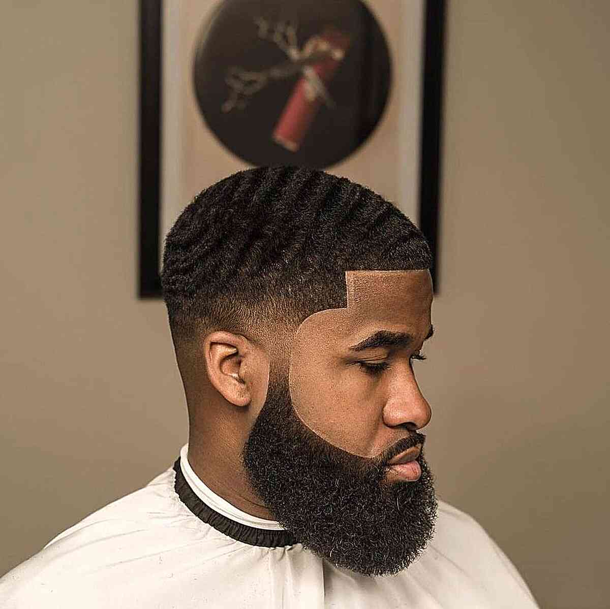 Tapered Waves with Beard and Sharp Hairline for Black Men