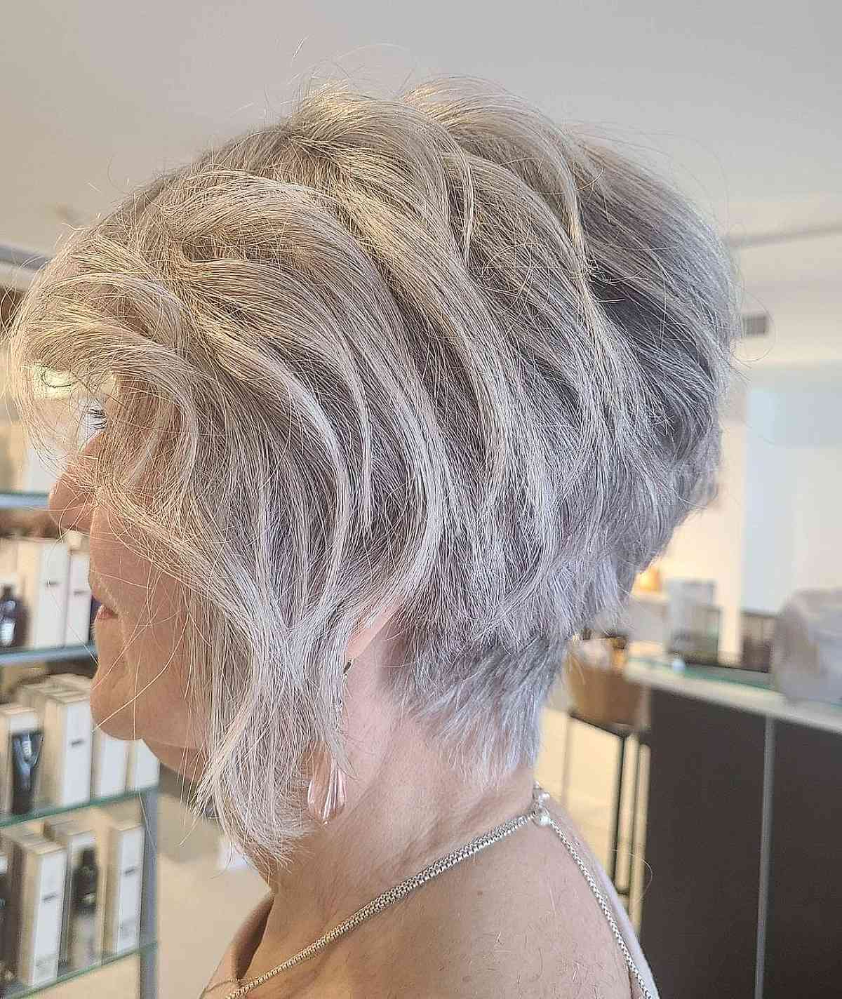 Tapered Wavy Wedge Cut on Thin Hair for a 70-Year-Old Lady