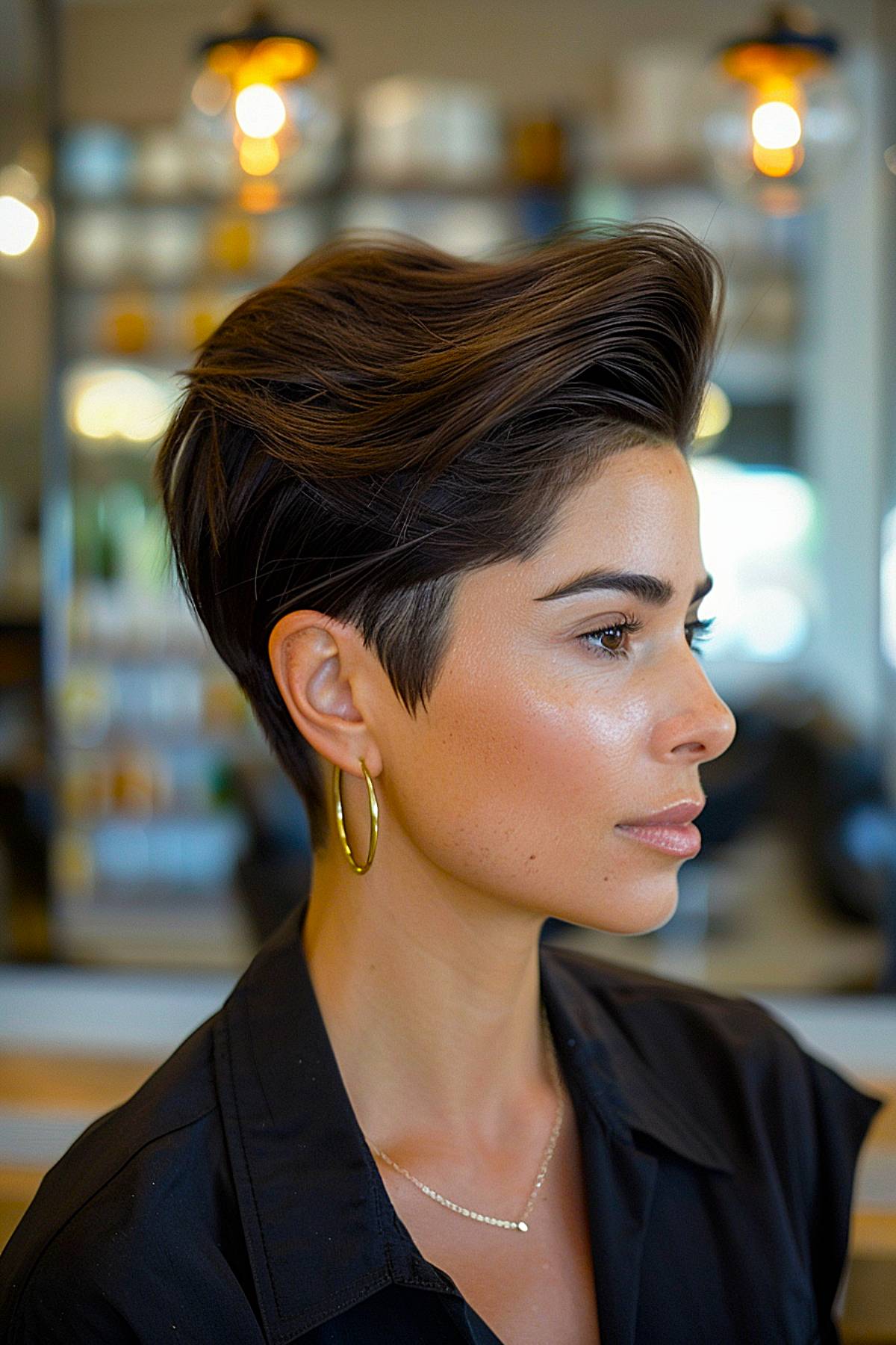 Tapered pixie cut with voluminous layers on top