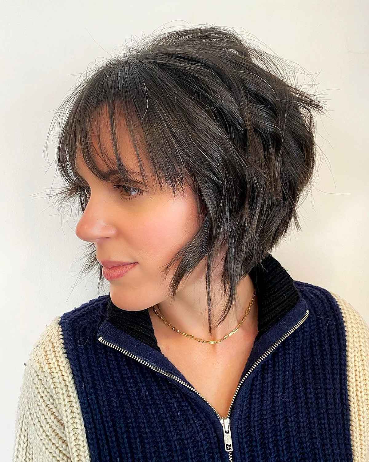 Textured A-line Bob with Wispy Bangs and Layers