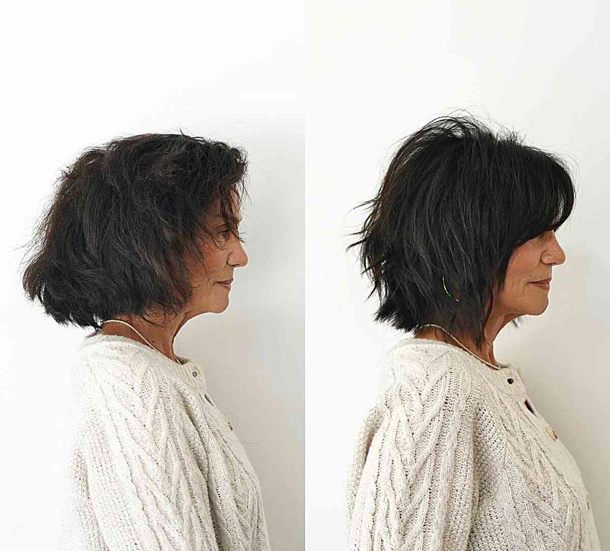 Textured Above-the-Shoulder Bob with Fringe for women with dark hair